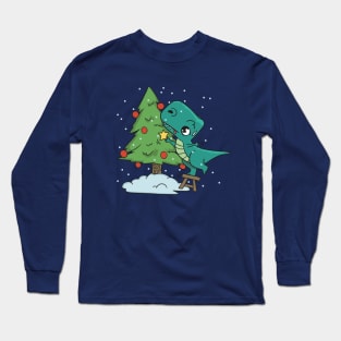 Sweaty T-Rex Decorating a Christmas Tree Long Sleeve T-Shirt